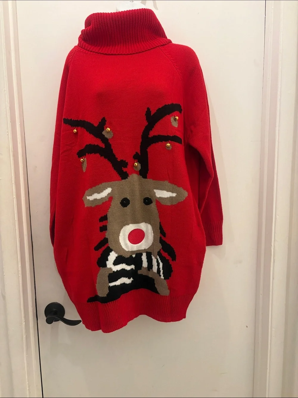 Women's Red Reindeer Turtleneck Sweater dress size L new